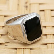 Siegelring Herren Silber 925 Onyx schwarz rechteckig massiv Männerring Wappenring klassisch