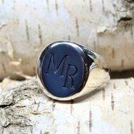 Siegelring Silber 925 Lagenstein blau oval graviert Monogramm MR Wappenring Herren