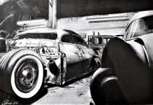 Hot Rod Garage BW Painting.JPG